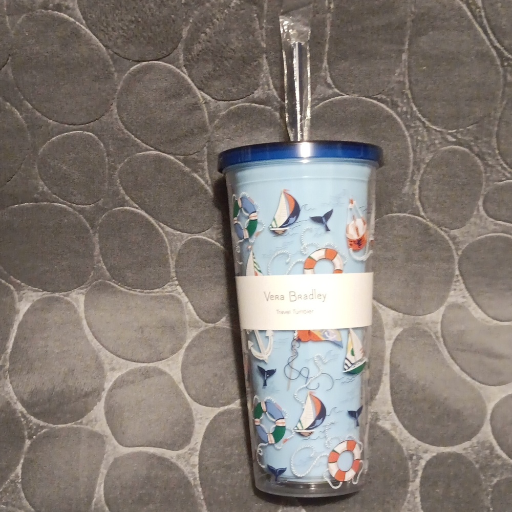 NWT Vera Bradley 24oz Double Wall Tumbler with Straw- Really Regatta